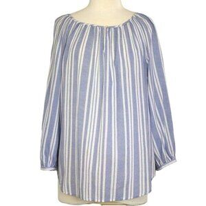 LOFT Blue White Striped 3/4 Sleeve Cotton Pop Over Medium